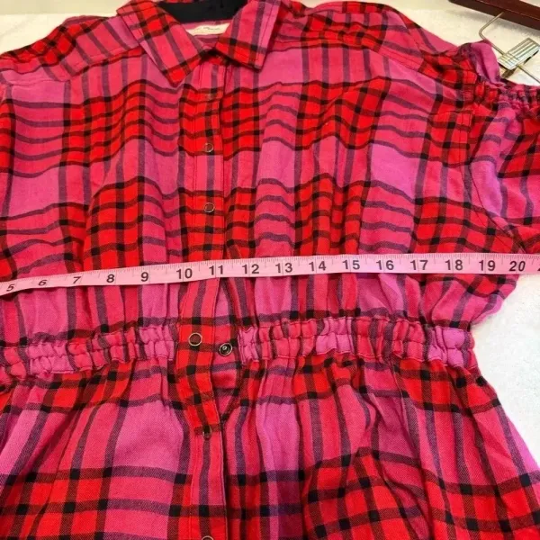 Free People pacific dawn red plaid button down shirt s - Image 14