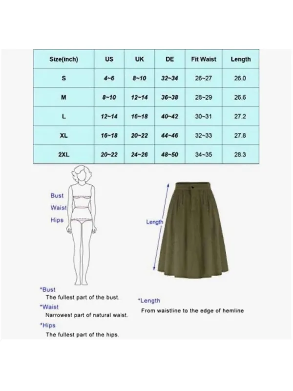 NEW Corduroy Elastic High Waisted Flare A-Line Midi Skirt Pockets L - Image 3