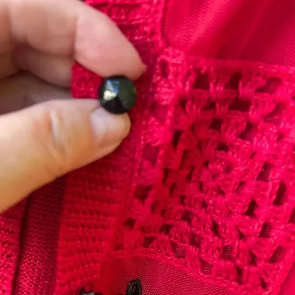 Teddi size XL beaded crocheted button front cardigan. Red - Image 6
