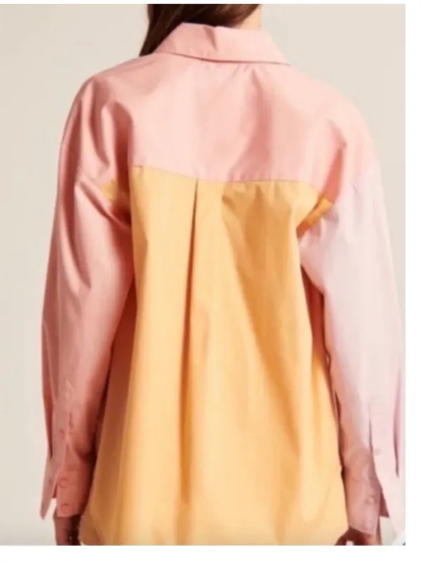 Abercrombie & Fitch Oversized Poplin Pastel Colorblock Button Up Shirt Small - Image 4