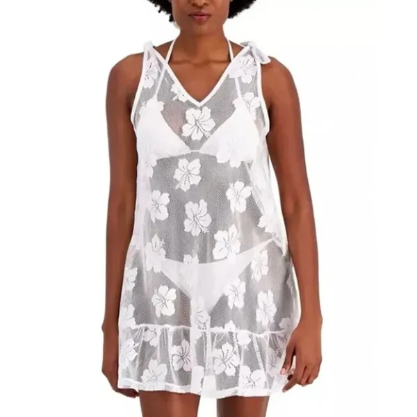 Miken Swim (M) Sheer Dress Tie-Shoulder Ruffle Swimwear Bathing Suit Cover-Up - Image 2