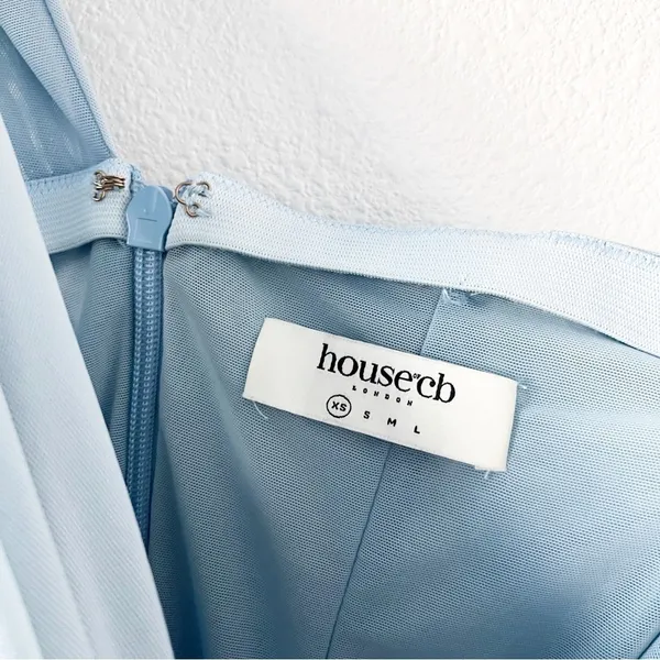 House of CB Clementine Baby Blue Cut Out Bodycon Ruched Cocktail Mini Dress - Image 4