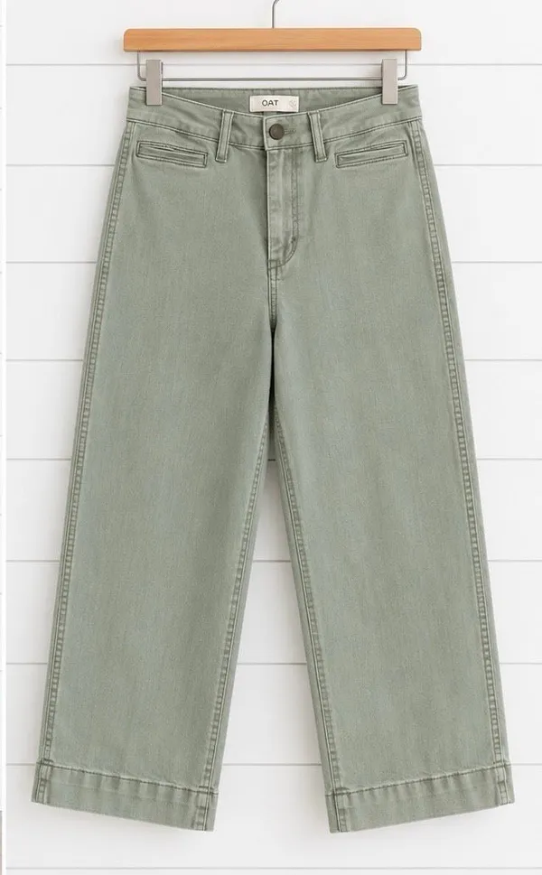 Oat New York wide leg olive green crop flat front pant 0/25 - Image 7