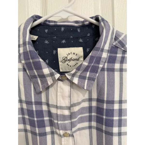 Womens‎ Flannel Snap Front Shirt Blue White Fleece - Image 3