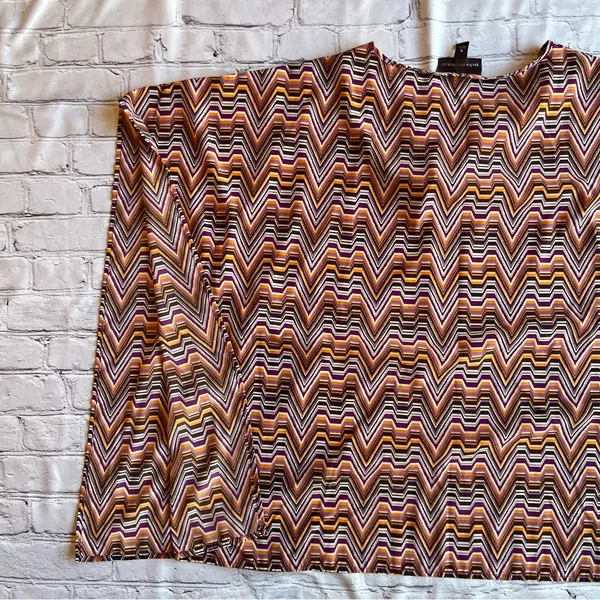 Dana Buchman Geometric Cowl Sleeve Tunic Top Blouse Retro Disco XL Print Gold - Image 13