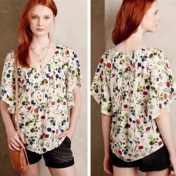 Anthropologie MAEVE Maya Floral Fluttered Top Blouse Strawberry Fruit Berries 2‎ - Image 12