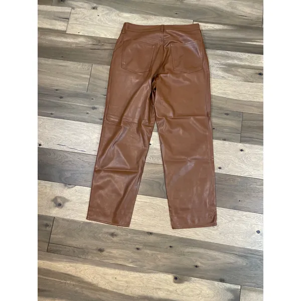 Old Navy Pants Size 14 Tan Faux Leather High Rise OG Loose Button Zip Front NWT - Image 10