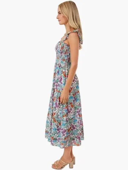 Anthropologie Roller Rabbit Dress Blomst Doe Silk Cotton Floral Shirred Sundress - Image 4