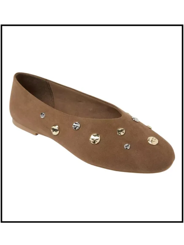 NEW A new day Suede Studded Ballet Flats In Rich Brown Taupe Almond Toe Size 12 - Image 2