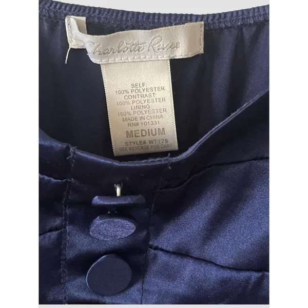 Vintage Y2K Charlotte Russe Cami Women Satin Babydoll Retro Size M Navy Side Zip - Image 3