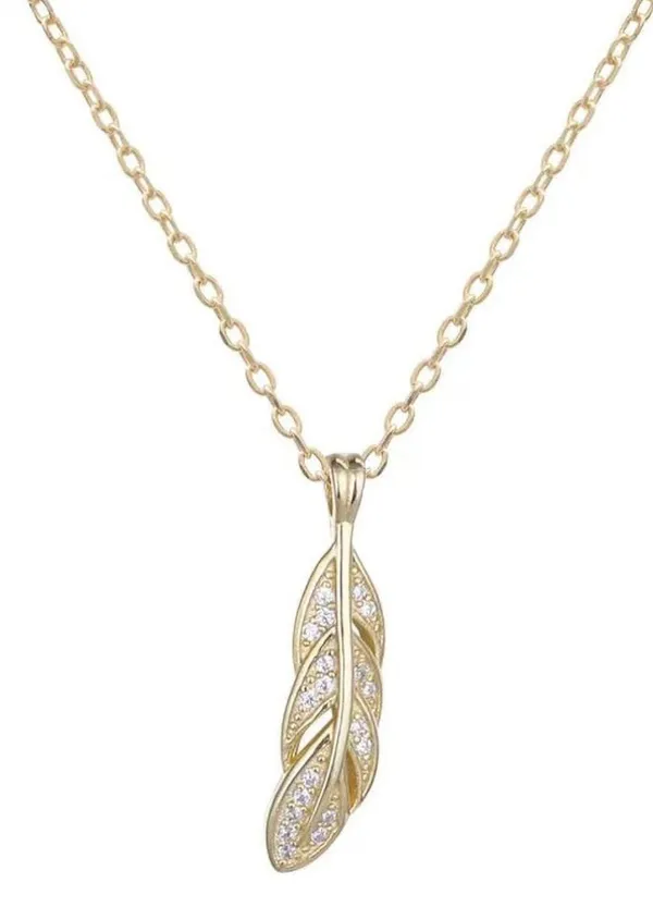 925 Sterling Silver Gold Diamond Leaf Necklace Pendant, 18k Gold Plated - Image 2