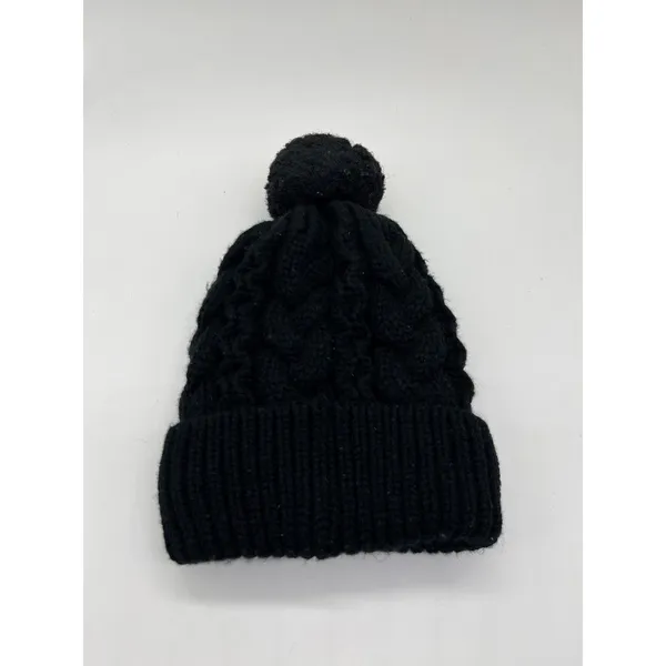 UGG Australia Hat Beanie Womens One Size Black Cable Knit Pom Lined Winter - Image 2