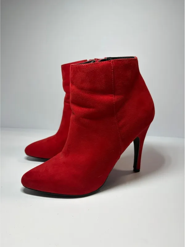 Madden Red Suede Ankle Boots Women’s Size 8 Stiletto Heel Side Zip - Image 2