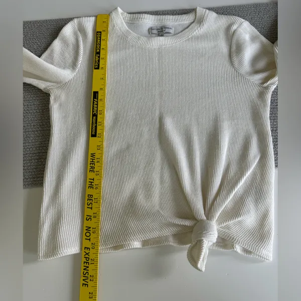 Madewell Texture & Thread Jacquard Ivory Ribbed Tie Front Long Sleeve Top Small - Image 9
