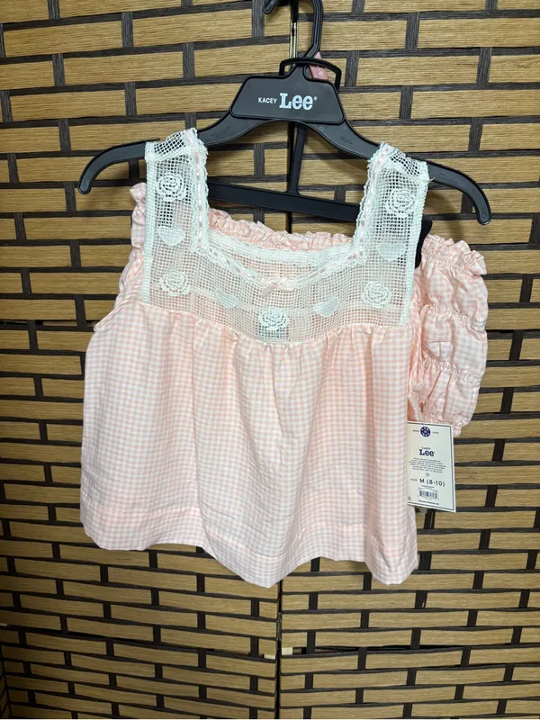 Lee pink and white pajama set size medium - Image 2