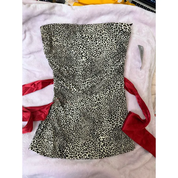 Vintage Y2K Cheetah Print Tube‎ Top Pretty good Size M/L Waist Bow - Image 3