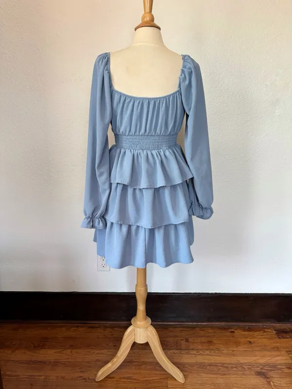 Blue Milkmaid Cottage Long Sleeve Ruffle Dress - Image 5