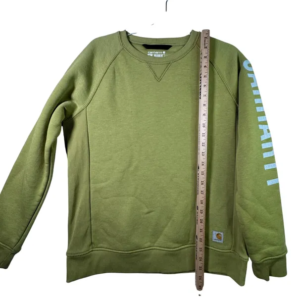 Carhartt Relaxed Fit Sweatshirt Graphic Logo Fleece Green‎ Women Medium TS4410-W - Image 7