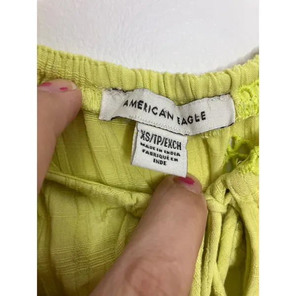 American Eagle Eyelet Cami Women XS Yellow Excellent Tiered Peplum Tie Front Top - Image 3