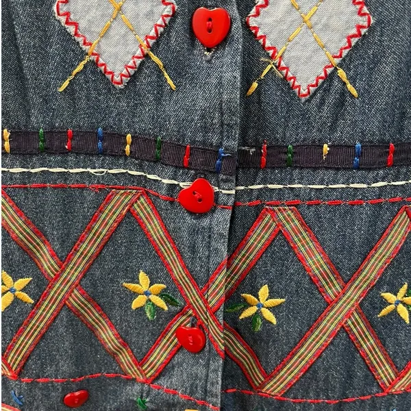 Vintage Napa Valley 90s Denim Embroidered Cottagecore Hearts Flowers Vest M - Image 5