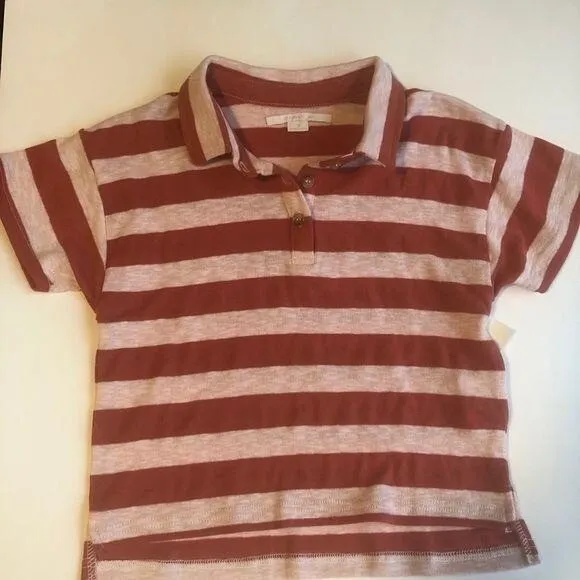 O'Neill Polo Shirt Striped Terracotta Cropped Short Sleeve S Boho‎ Skater Surf - Image 3
