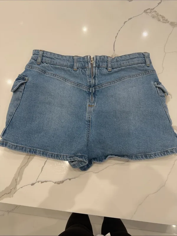 We The Free Light Blue Denim Cargo Skort with Buckle Pocket Details - Image 3