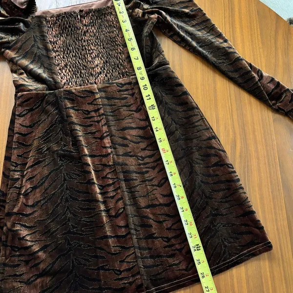 Le Lis Dress Medium Bronze Tiger Print Velvet Square Neck Long Sleeve Whimsygoth - Image 5