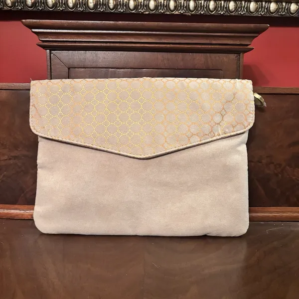 BVLGARI Fabric Cosmetic Makeup Bag‎ Suede Clutch Pouch Beige Gold - Image 2