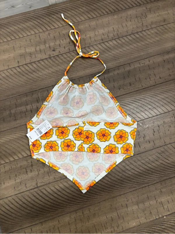 PacSun Yellow Orange Floral Halter Crop Top - Image 2