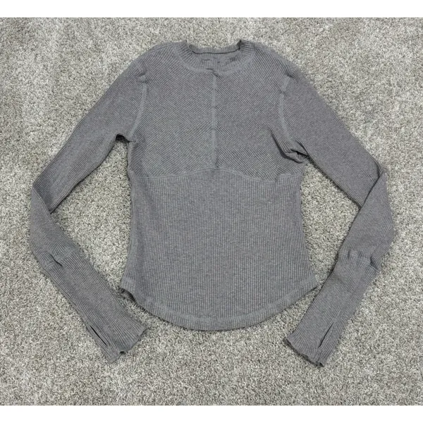 Free People Movement Ribbed Long Sleeve Fitted Top Thumbholes Gray Size L - Image 2