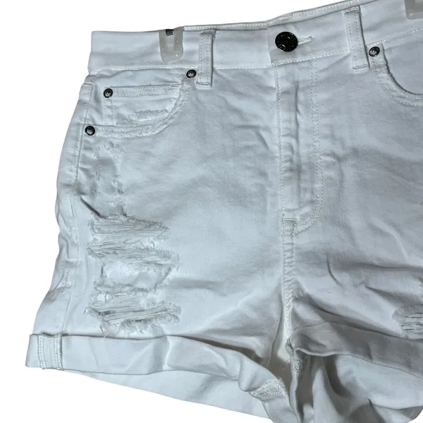 American Eagle White Curvy Hi Rise Shortie‎ Denim Shorts Distressed Size 6 - Image 3