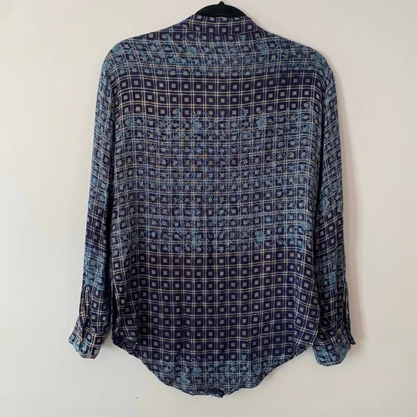 Free People Blue Plaid Button Down Shirt Tunic Western Boho Women's size XS - Image 6