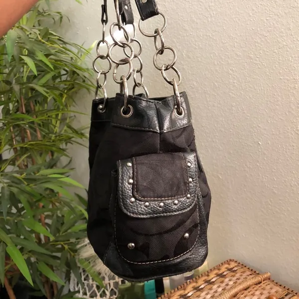 Y2K Gothic Whimsygoth Grunge Black monogram “C” shoulder hand bag purse silver o-ring chain straps studded - Image 2