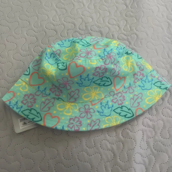 Disney parks Stitch Bucket Hat Floral Heart Pattern adult new summer blue cap - Image 4