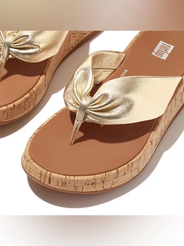 NWT FitFlop F-Mode Metallic Gold Leather Cork Platform Sandals - Image 2