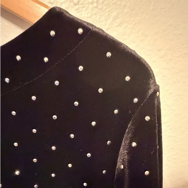 H&M Bodycon Dress Sz L Black Velvet Rhinestone Studded Scoop Back Mini - Image 5