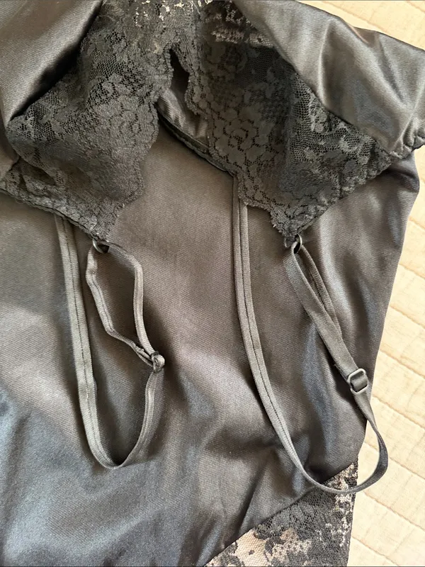 Bestform Vtg 80’s 36 black lace trim nylon lingerie bodysuit whimsy goth - Image 9