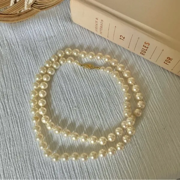 Champagne Pearl Necklace Vintage “Mairi” 25” Gold Marquise Fishhook JAPAN Classic - Image 10