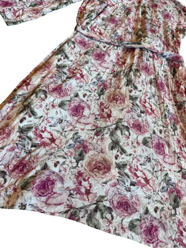 Posh Peanut Rose Print Robe Bumblebee Tie Waist Stretch Maternity Nursing Large - Image 9