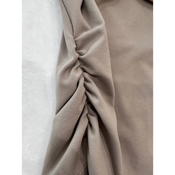 SHEIN Womens Taupe Brown Square Neck Ruched Side Long Sleeve Crop Top Size L - Image 5