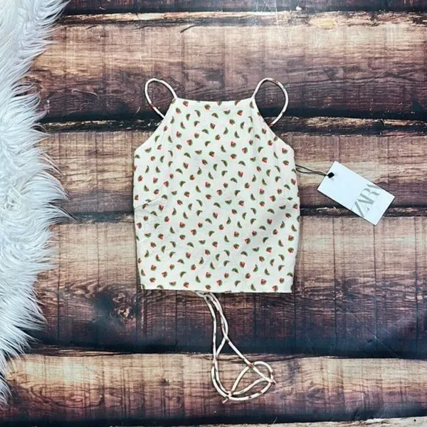 Zara Watermelon Strappy Open Back Crop Top Shirt - Image 3