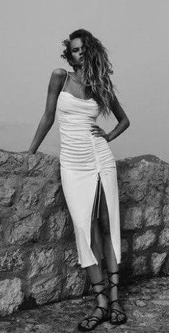ZARA maxi white dress draped ruched wedding party coctail - Image 7