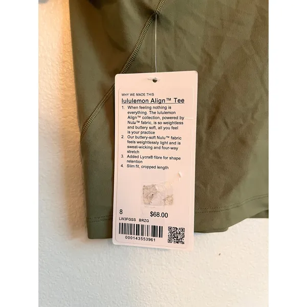 Lululemon T-Shirt Women 8 Bronze Green Align Tee Nulu Cropped Yoga LW3FGSS - Image 4