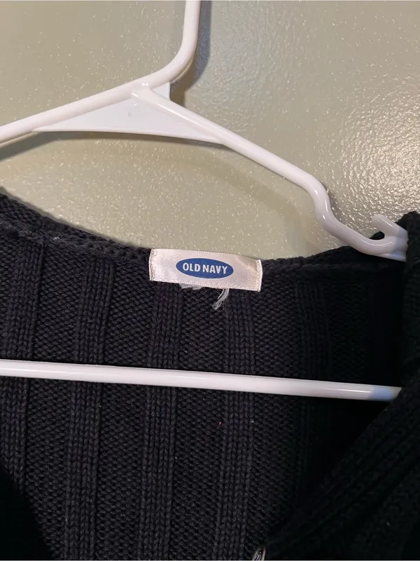 Old Navy Womens Ribbed Hooded Henley Sweater Black Half Snap Stretch Long Sleeve - Image 8