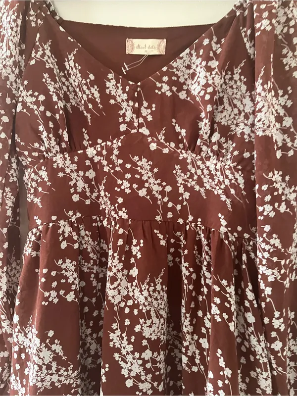 Altar'd State Brown White Floral Mini Dress Medium Fall Romantic Going Out - Image 3