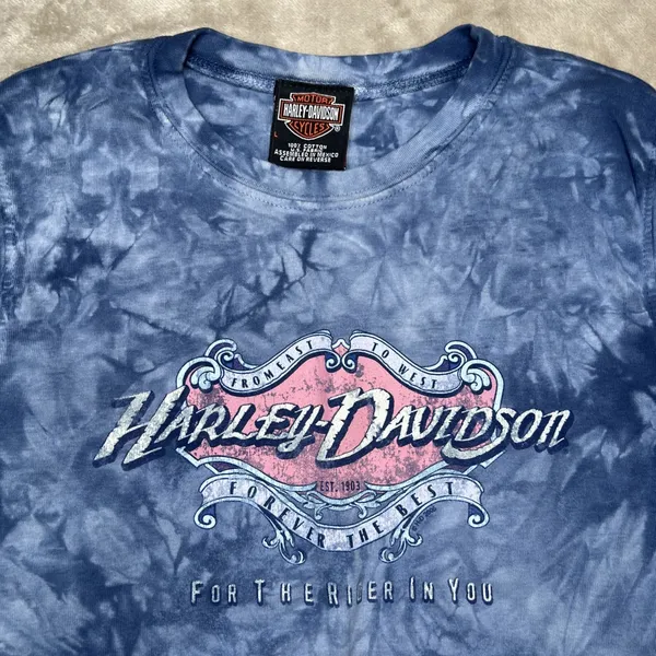 Harley Davidson Daytona Beach FL Womens L Blue Tie Dye Sleeveless Biker Shirt - Image 3