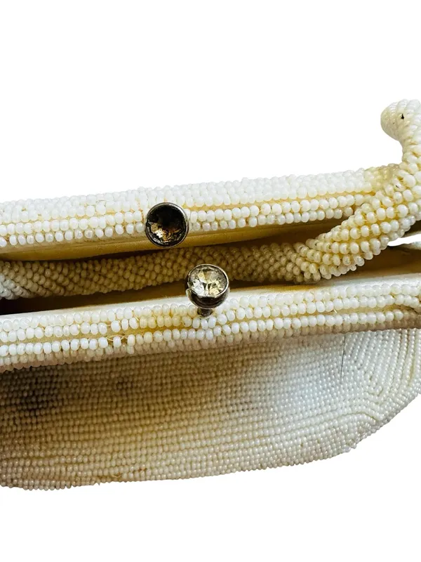 Vintage Bags By Susan Cream Glass Beaded Clutch Bag Romantic 60s Feminine - Image 6