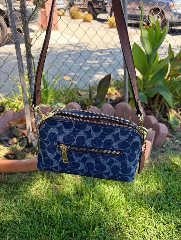 Coach Charter 19 in Signature Denim with gold hardware - Image 3