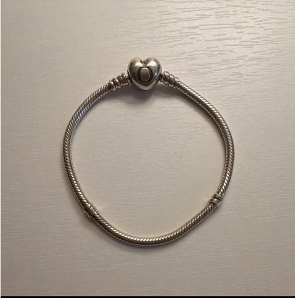 Pandora Sterling Silver Bracelet Snake Chain Heart Clasp 925 Charm - Image 3