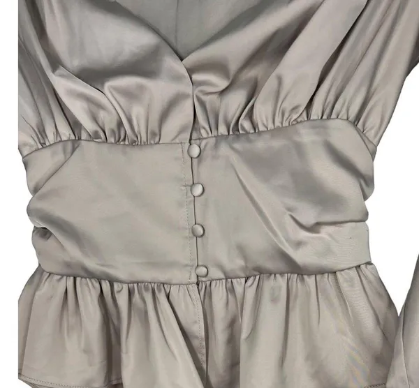 Jason Wu Satin Front Button Ruffle Peplum Hem Baby doll Blouse Top Cream XS - Image 4